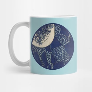 Japanese Abstract Collage Print Round Kimono+Pine. Indigo/Blue Mug